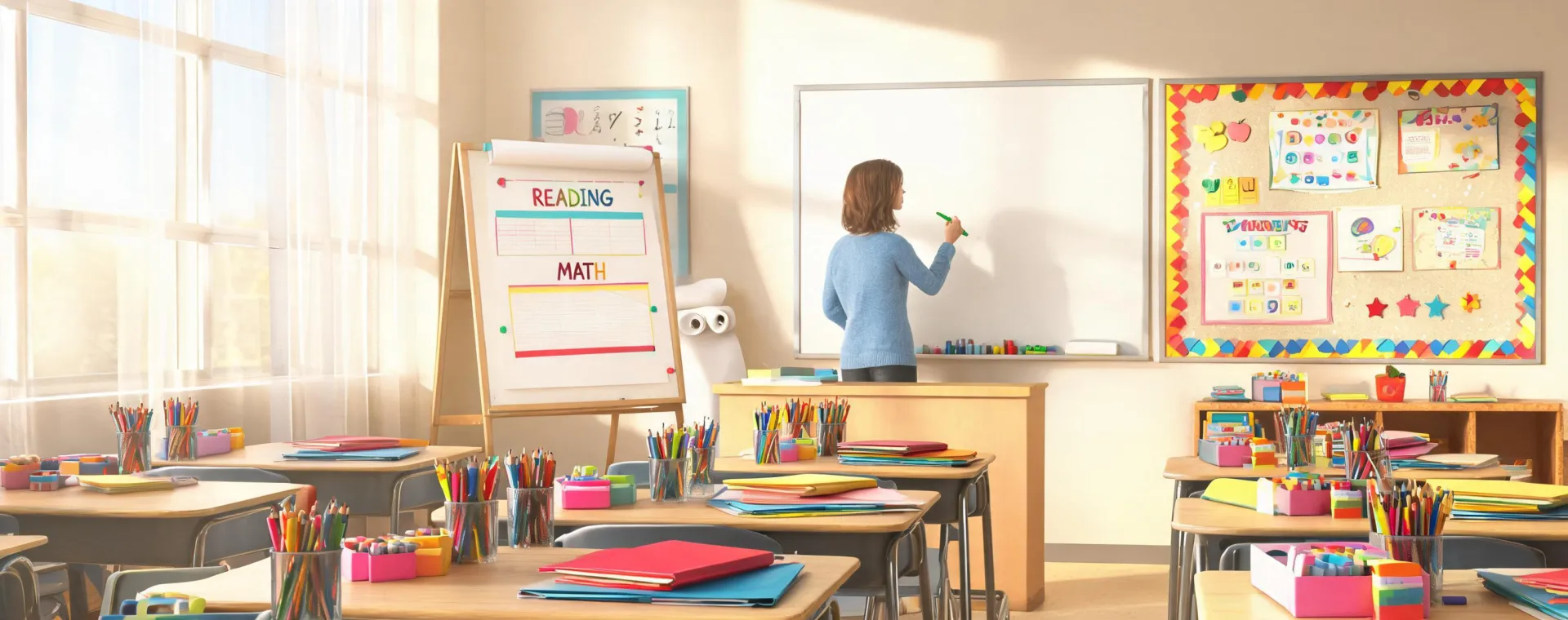 Teacher using a classroom whiteboard