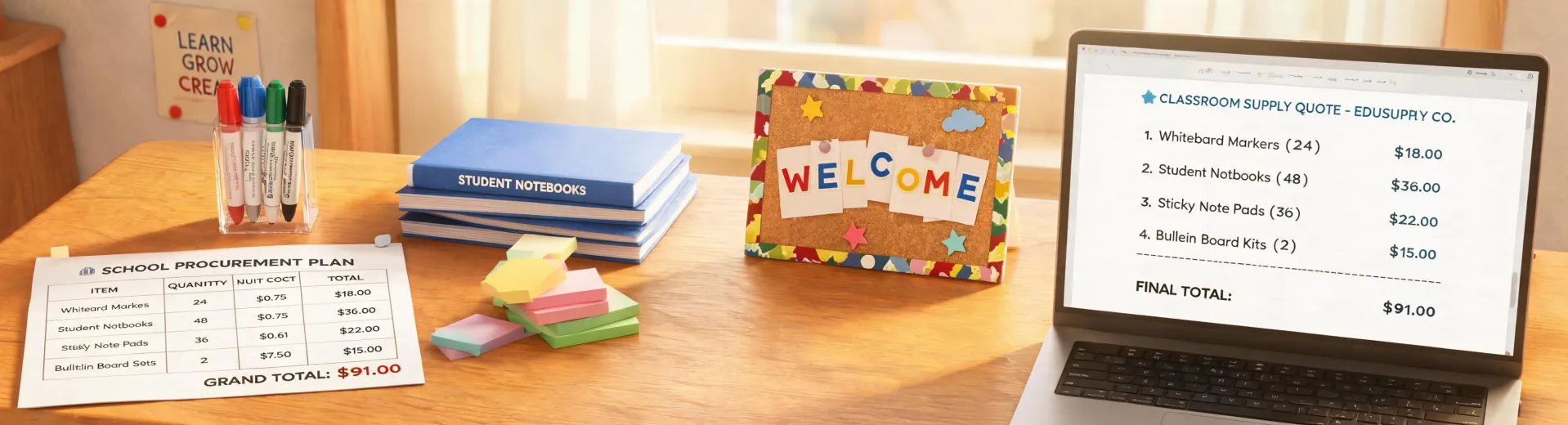 Organized classroom supply planning table